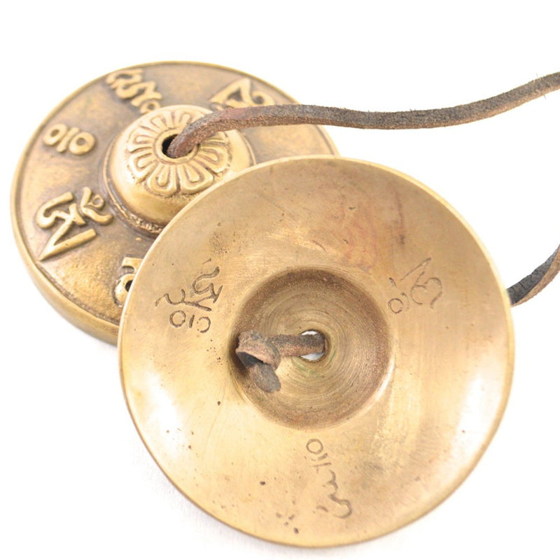 Silver Sky Imports Om Mani Padme Hum Tibetan Gong Tingsha Cymbals - Medium