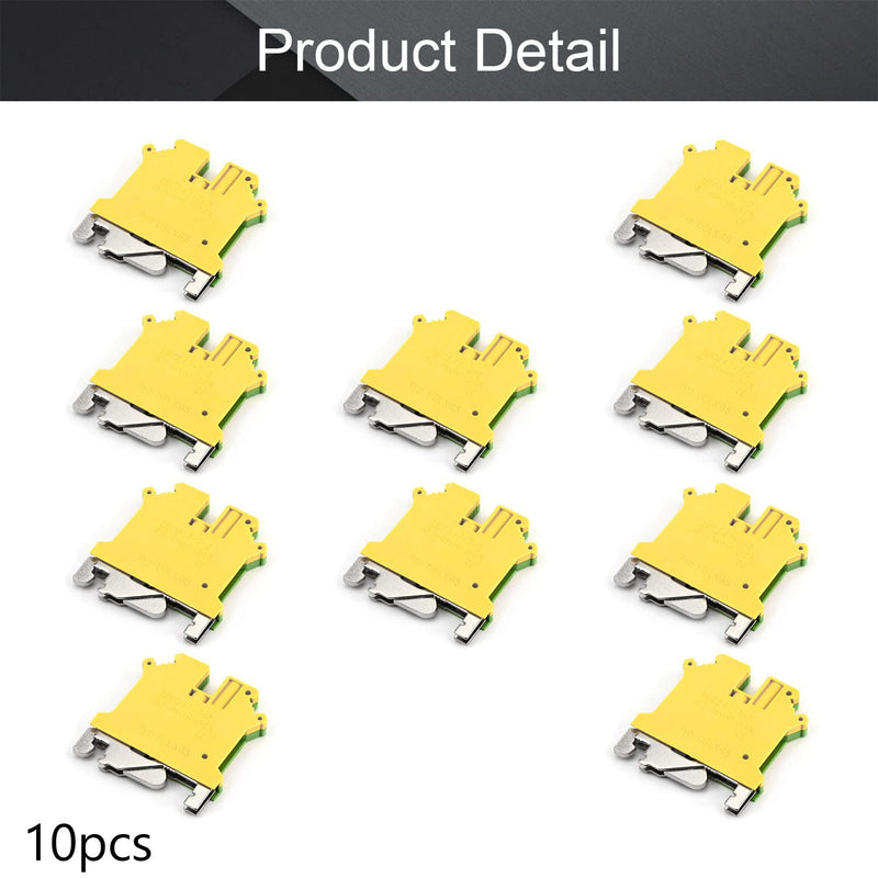 Fielect USLKG5 DIN Rail Terminal Blocks Screw Clamp Connector DIN Rail Terminal Block Kit DIN Rail Mount, 800V 34A, 0.2-4mm2, 10 Pcs, Yellow-Green