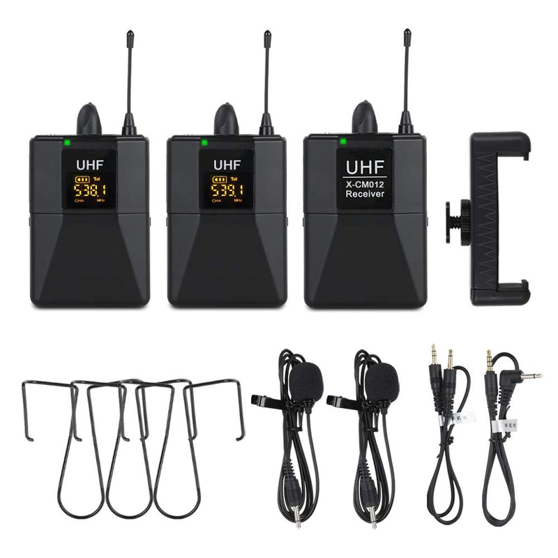 [AUSTRALIA] - XTUGA X-CM012 UHF Dual Wireless Lavalier Microphone, UHF Lapel Mic System with 16 Selectable Channels Come with Two 3.5mm Cables up to 164ft Range for DSLR Camera/DV/Camcorders/Audio Recorder 