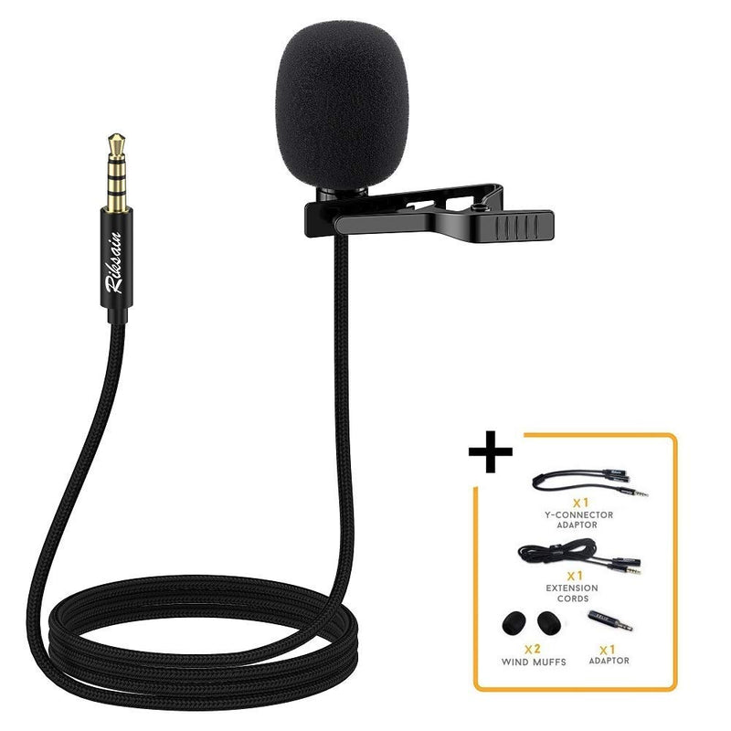 [AUSTRALIA] - Lavalier Lapel Microphone, Riksoin Professional Clip on Mic Braided 3.5mm Omnidirectional Microphone for iPhone Computer Android Smartphone, Recording Mic for Youtube, Interview, Video 