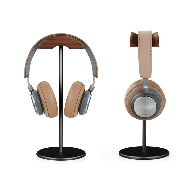 Headphone Stand, Walnut Wood & Aluminum Headset Stand, Nature Walnut Gaming Headset Holder with Solid Heavy Base for All Headphone Sizes (Black) Black