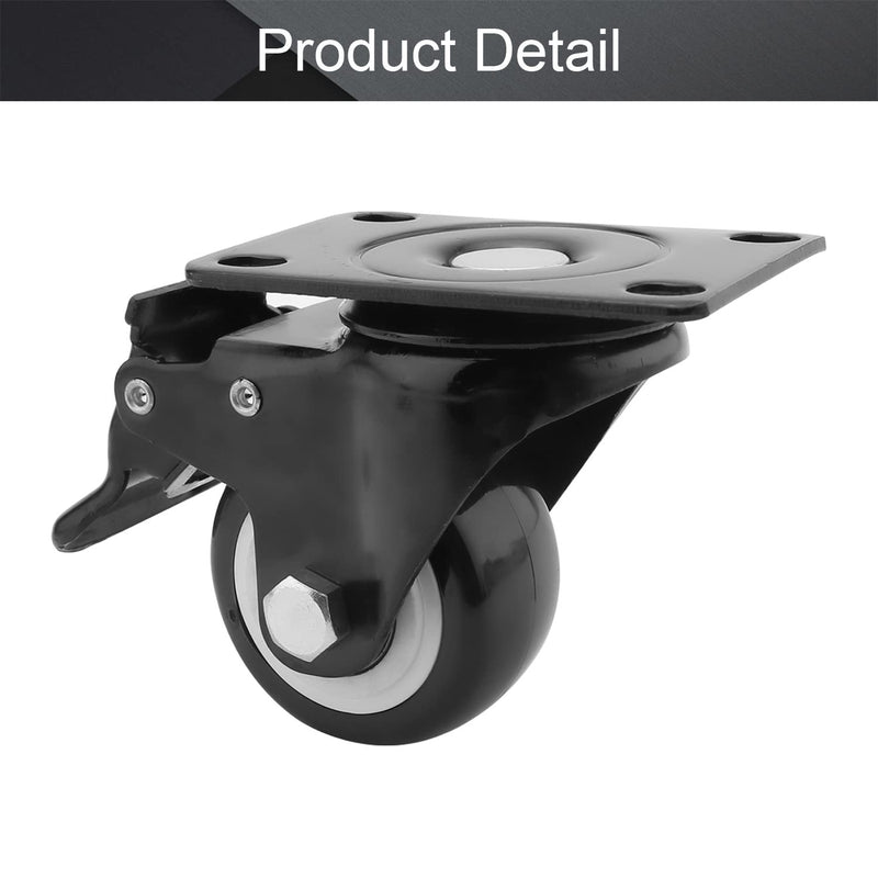 MroMax 2.5 Inch Swivel Caster Wheels PU 360 Degree Top Plate Mounted Caster Wheel with Brake, 176lb Capacity 1Pcs