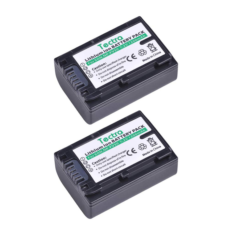 Tectra 2Packs NP-FV50 Battery + Charger Kits for Sony NP-FV30 NP-FV40 NP-FV50 NP-FV70 NP-FV100 & Sony Handycam HDR-CX380 430V 900 580V 760V HDR-PJ540 650V HDR-PV710V 790V 810 HDR-TD30V FDR-AX100 DCR-S