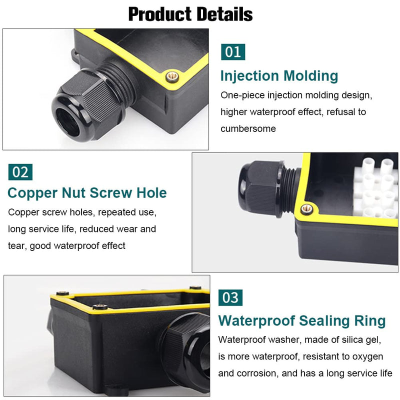 Junction Box Outdoor Waterproof Electrical Box, 3 Way Plug Line Plastic External Junction Box, M25 Coaxial Wire Connector, Electric Power Cord Boxes Suitable for Outdoor Lights, Landscape Lighting (3way) 3way