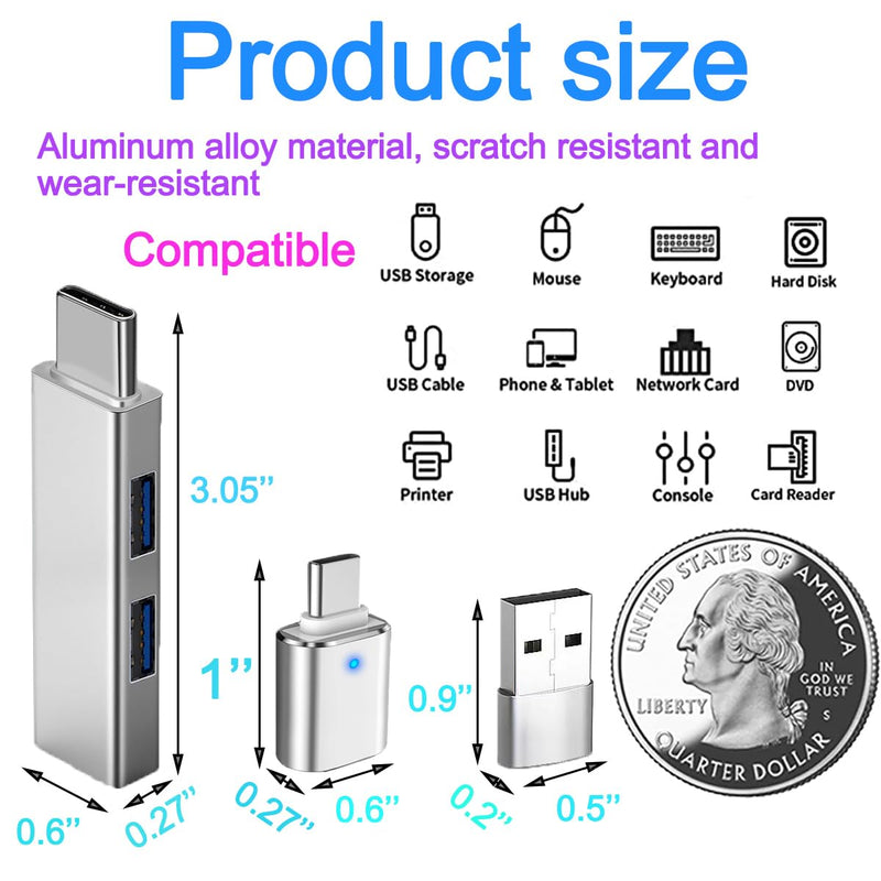 [AUSTRALIA] - 5Pcs USB C to USB Adapter, USB A to USB-C Adapter USB 3.0 Hub Type C to USB Adapter USB Hub Splitter Extension OTG Adapter, USB C Female to USB Male Adapter Fast Charging for iPhone Samsung PC MacBook 