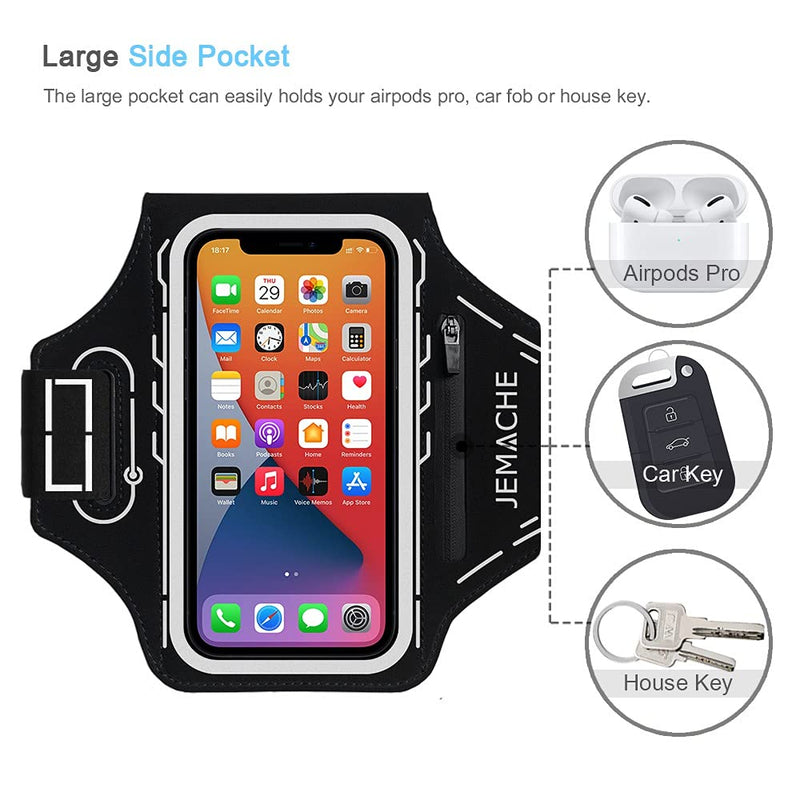 iPhone 12 Pro Max, 11 Pro Max Armband, JEMACHE Gym Workouts Running Cell Phone Arm Band for iPhone 12 Pro Max, 11 Pro Max, Xs Max, 12, 12 Pro, 11, XR with Airpods Pro Holder (Black) Black