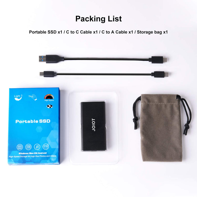 JOIOT Portable SSD 500GB External Solid State Drive Fast Speed Flash Drive SSD up to 500 MB/s Read Type C USB 3.1 for Gaming Windows Mac OS PC Mackbook PS4 Xbox one (Black) 3).500GB