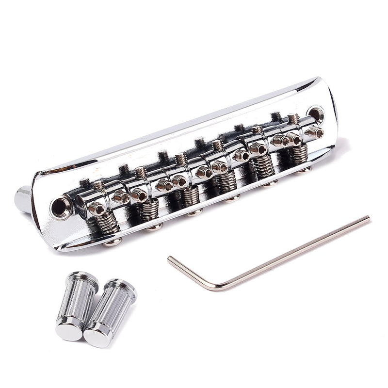 Alnicov Adjustable Saddle Bridge with Thimbles for Mustang Jaguar and Jazzmaster Guitar, Chrome