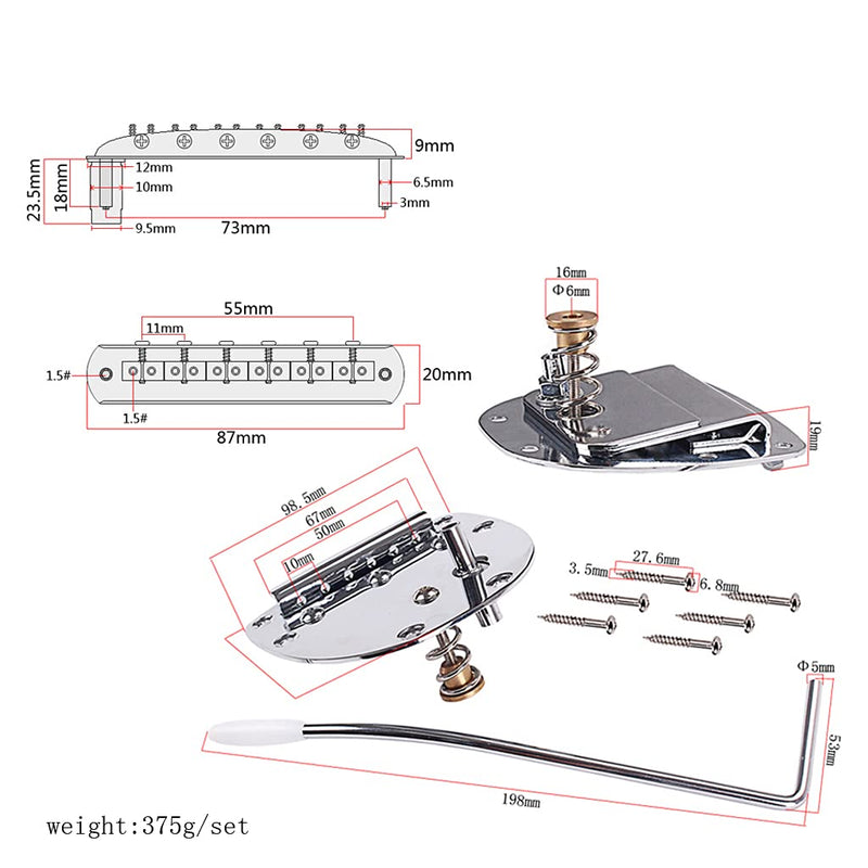 Alnicov Left handed Tremolo Vibrato Tailpiece Bridge Set for 6 String Mustang Guitar Replacement Parts
