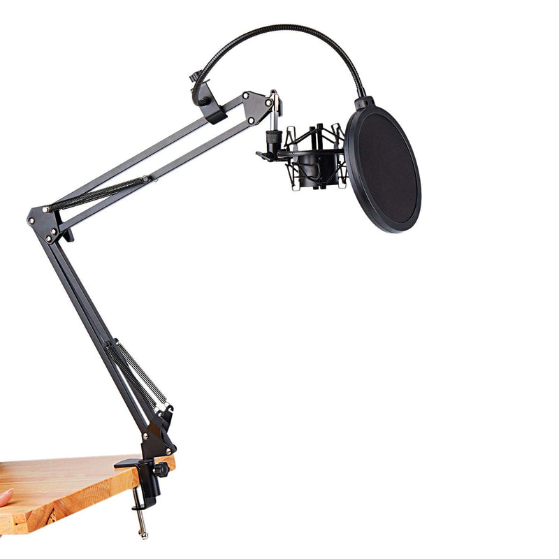 Tmand NB-35 Microphone Scissor Arm Stand and Table Mounting Clamp&NW Filter Windscreen Shield & Metal Mount Kit