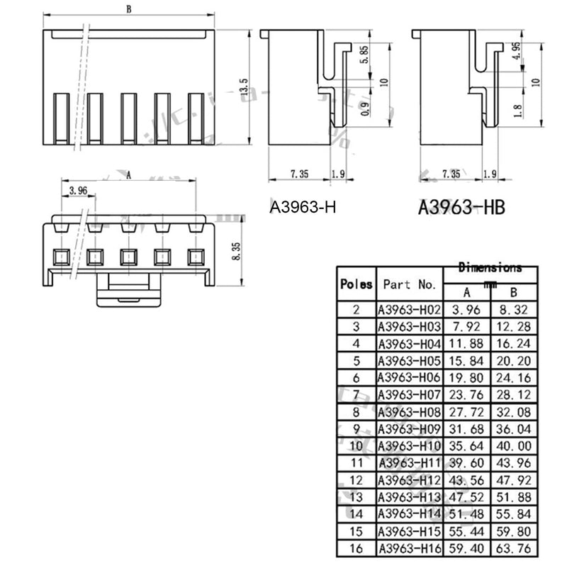 Heyiarbeit 2mm Pitch 3P PH2 Connector Female Pin Header Housing Connector for 3D Printer Boards Household Appliances White Tone 50 Pairs VH3.96-3A / VH3.96-3Y