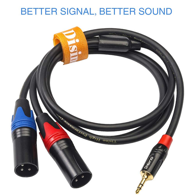 DISINO 1/8 Inch to Dual XLR Male Y-Splitter Cable,Unbalanced 3.5mm Mini Jack TRS Stereo Aux to Double Male XLR Adapter Interconnect Breakout Patch Cord - 3.3 Feet/1 Meter