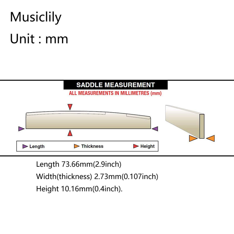 Musiclily Pro 73.66mm Compensated Acoustic Guitar Unbleached Bone Saddle for 6-String Martin Style(Set of 2)