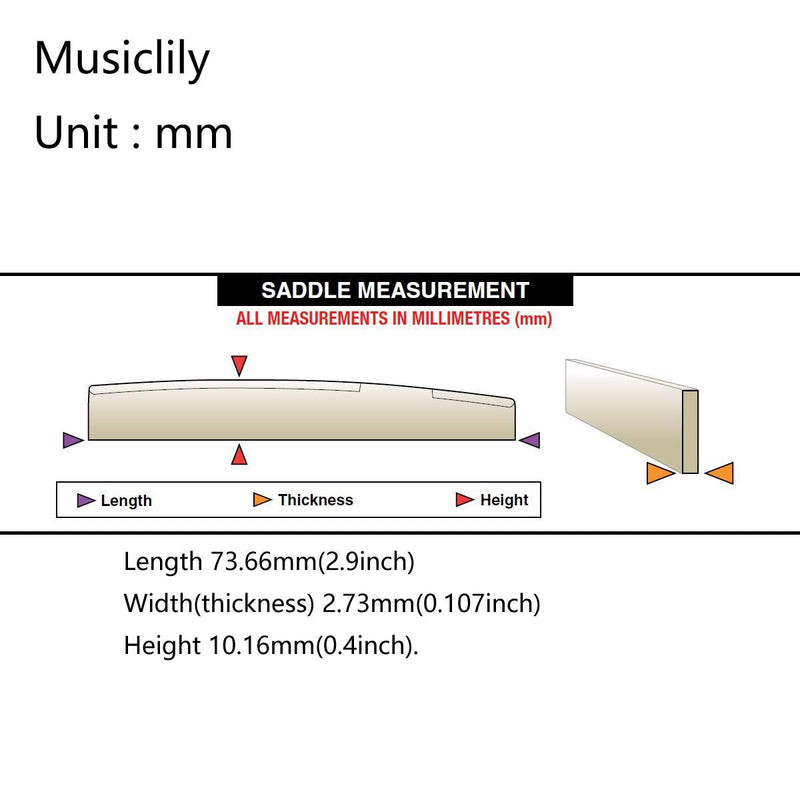 Musiclily Pro 73.66mm Compensated Acoustic Guitar Bone Saddle for 6 String Martin Style, Ivory (Set of 2)