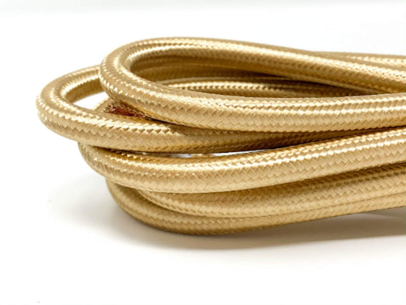 Follite Cloth Covered Round Lamp Wire with Plug 8 Feet Long…… (Gold, Single) Gold