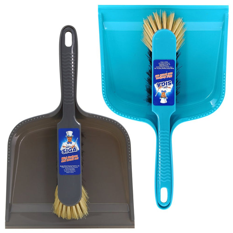 MR. SIGA Dustpan and Brush Set, Pack of 2 Set, Blue & Grey