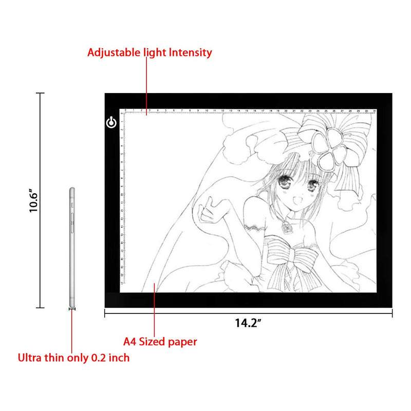 LITENERGY Portable A4 Tracing LED Copy Board Light Box, Ultra-Thin Adjustable USB Power Artcraft LED Trace Light Pad for Tattoo Drawing, Streaming, Sketching, Animation, Stenciling BLACK