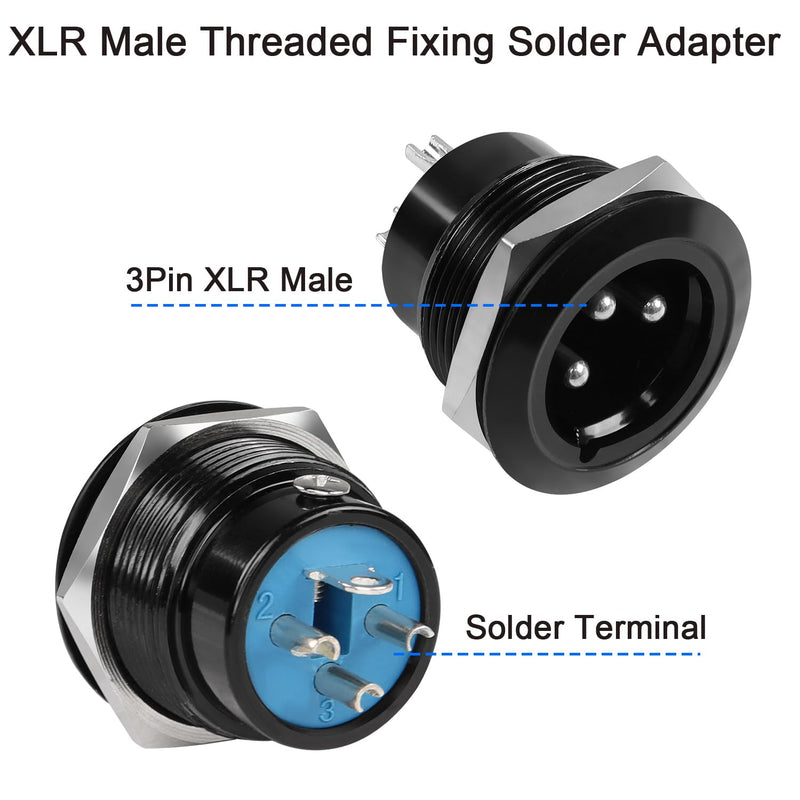 QIANRENON XLR Male Threaded Fixing Solder Adapter 3Pin XLR Male to Solder Terminal Round Connector XLR Panel Mount Socket, for Stage Lighting Sound Speaker Microphone Balanced/Unbalanced