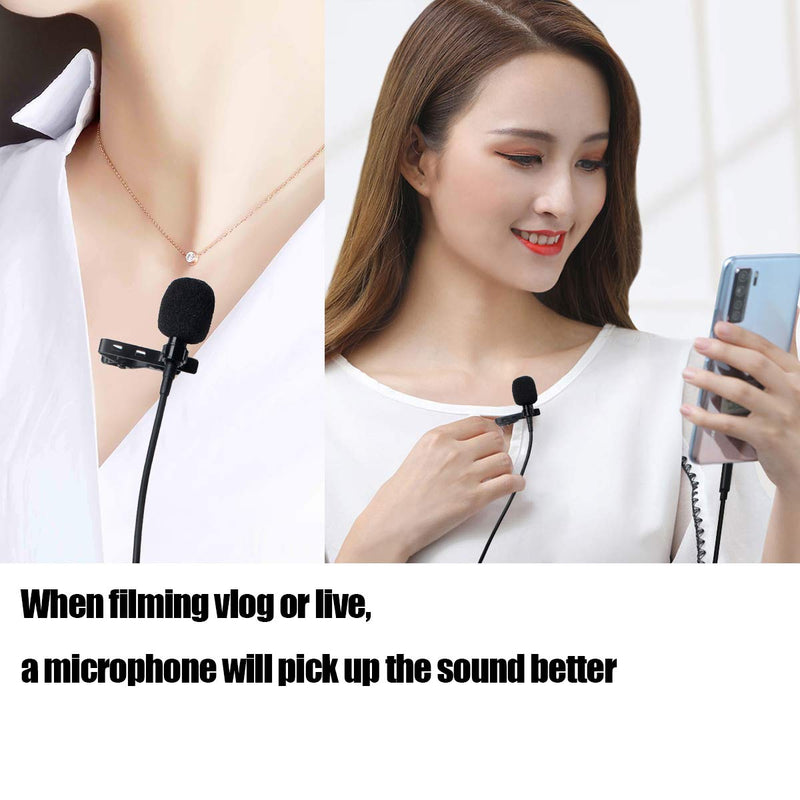 HYSHIKRA- Wired 3.5mm Lavalier Clip On Microphone - External Clip On Mic for Android iOS Smartphone Cellphone - Lapel Microphone for Live,YouTube, Vlogging, Interviews