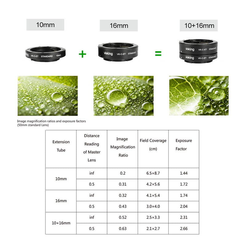 Voking VK-C-ET 10mm+16mm Metal AF Auto Focus Macro Close-up Extension Tube Adapter Ring Kit for Canon Mirrorless M2 M3 M5 M6 M10 M50 M100 M200 EOS-M Cameras