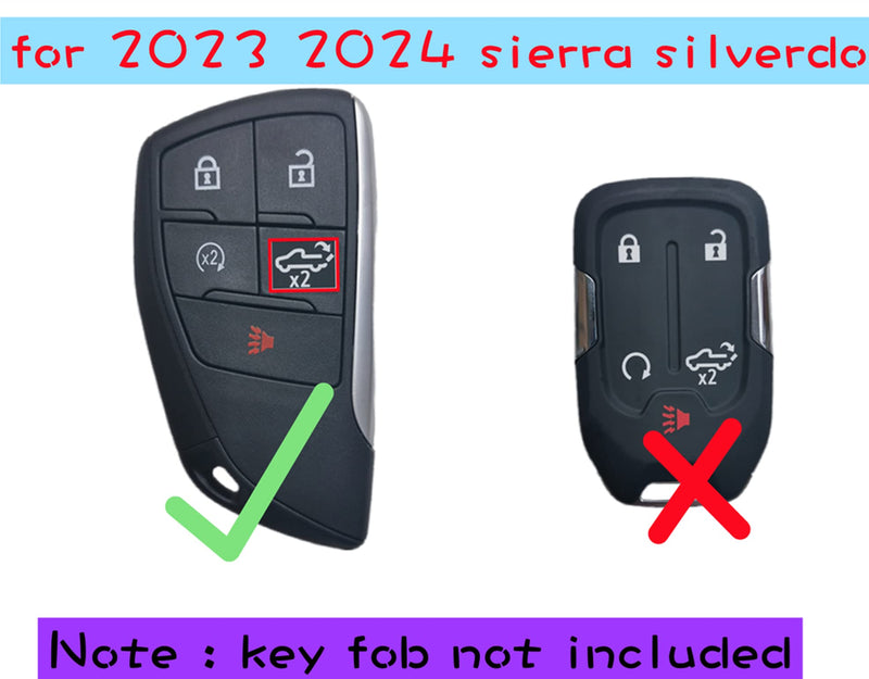 RUNZUIE 2Pcs Silicone Smart Remote Key Fob Cover for 2024 2023 2022 GMC Sierra 1500 Chevy Chevrolet Silverado 1500 2500HD 3500HD (Black/Black with Red) Black/Black with Red