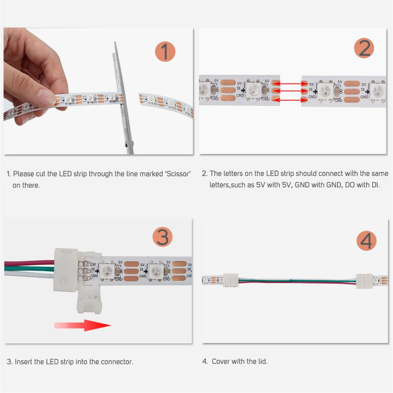 [AUSTRALIA] - BTF-LIGHTING 10PCS 3Pin 10mm Wide Dual End with 15cm Long Cable LED Strip Solderless DIY Connector Adapter Conductor for WS2811 WS2812B SK6812 LED Flexible Strip Light Dual End 10 pcs 