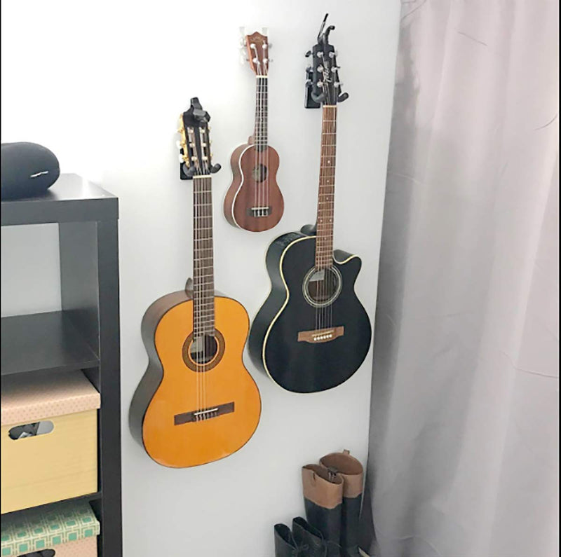 Guitar Wall Mount Hanger, Guitar hook holder,Ukulele Wall Mount Hanger,and Solid Wood Picks,for Acoustic Guitar,Classical Guitiar,Bass,Electric Guitar,Ukulele. (2Pack, Black) 2Pack