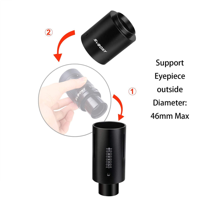 SVBONY SV187 Variable Universal Camera Adapter, Support Max 46mm Outside Diameter Eyepiece, for Canon SLR DSLR Camera and Eyepiece Projection Photography with T-Ring