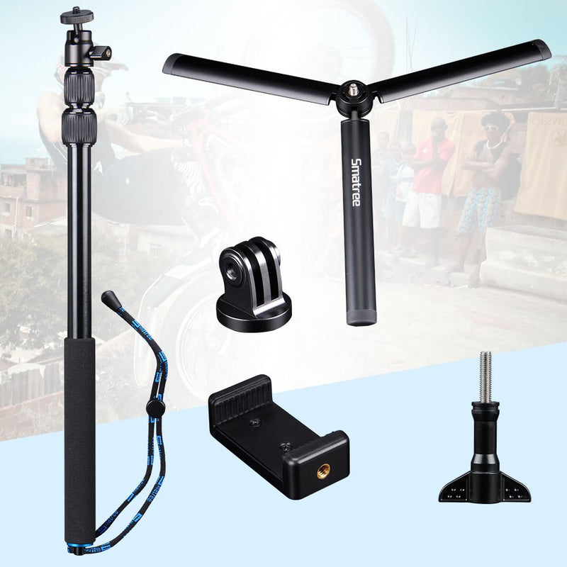 Smatree Telescoping Selfie Stick Compatible for GoPro Max/Hero 10/9/8/7/6/5/4/3+/3/Session/GOPRO Hero(2018)/Ricoh Theta S/V/Samsung Gear360/YI 4K/DJI OSMO Action Camera