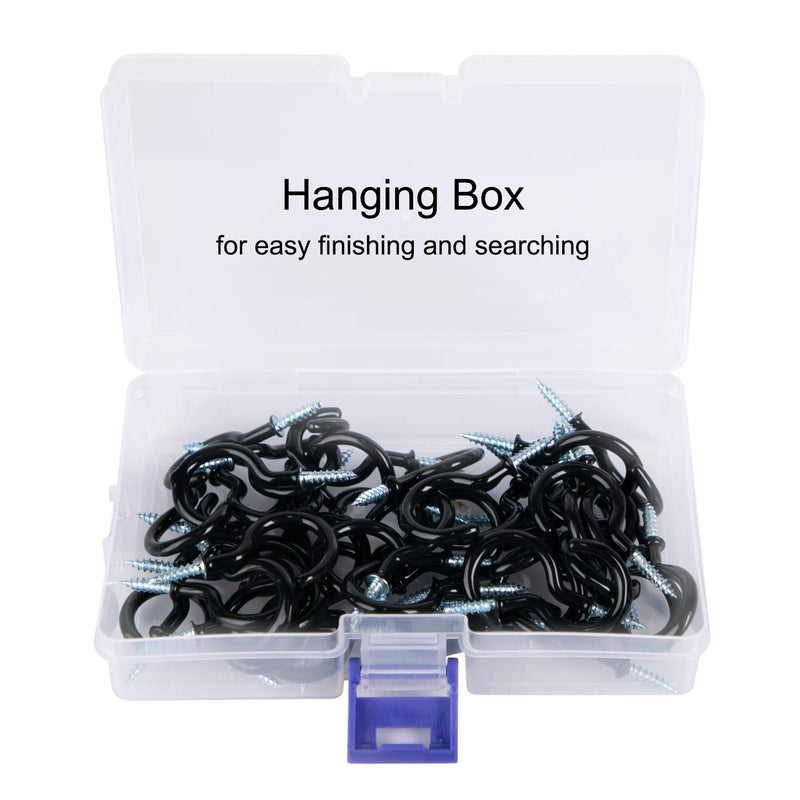 50-Pack Ceiling Hooks, 1-1/4inch Vinyl Coated Screw-in Cup Hooks Hanger for String Lights Curtains Ropes Chains Mugs Indoor and Outdoor Use, Black
