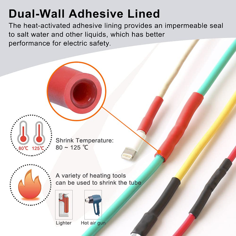 Waterproof Heat Shrink Tubing Kit 365 pcs, ELECFUN 3:1 Dual Wall Tube - Adhesive Lined Heat Shrink Tubing Marine and Industrial Heat-Shrink Tubing Black/Red, 7 Sizes 0 KIT365