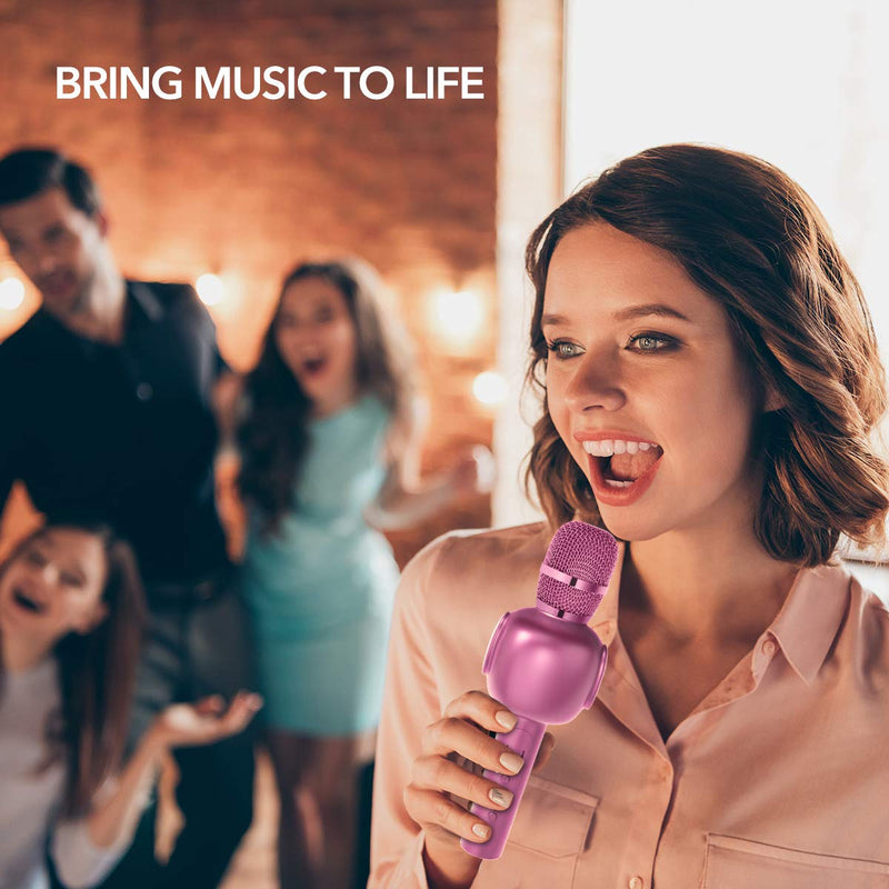 Wireless Microphone, Portable Handheld Bluetooth Karaoke Machine for Home KTV Outdoor Party, Kids singing (Purple)