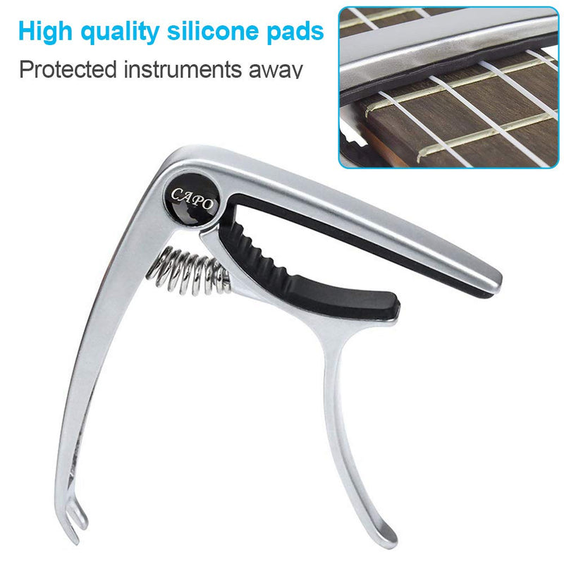 Guitar Capo for Ukulele Capo Electric Acoustic & Electric Guitars With Quick Release And Peg Puller, Guitar Acoustic Capo Silver