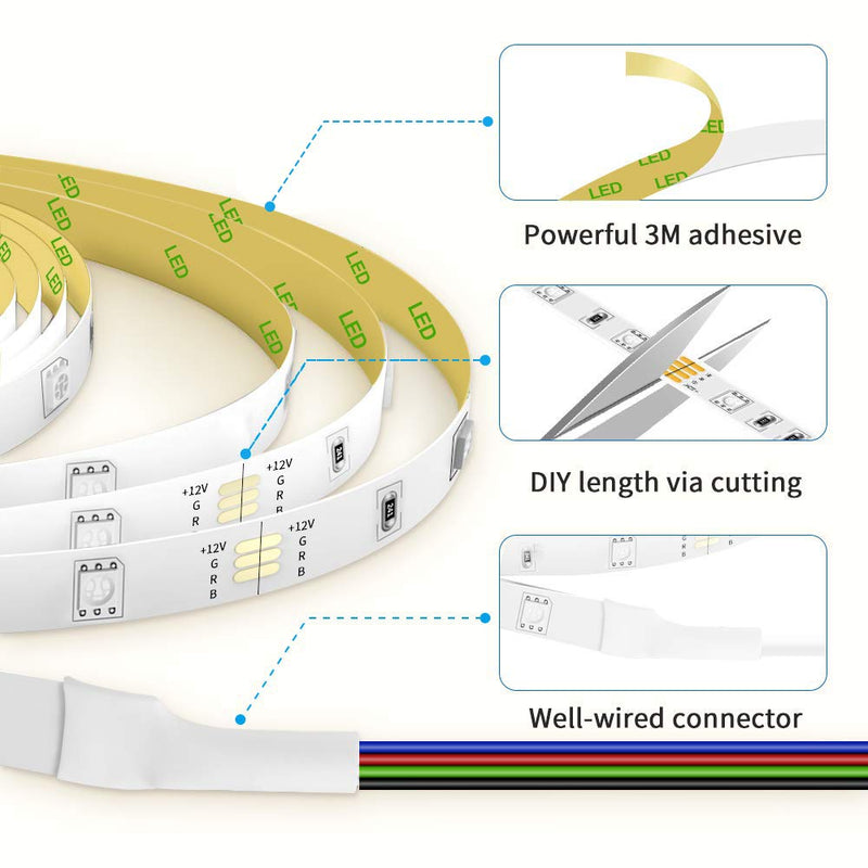 [AUSTRALIA] - XBUTY 16.4FT RBG SMD 5050 LED Strip Lights, Operate via Remote Controller or APP, Music Sync with Color Changing. Ideal for Home, Bars and Christmas Trees Decoration (16.4ft LED Strip Lights) 16.4ft LED Strip Lights 