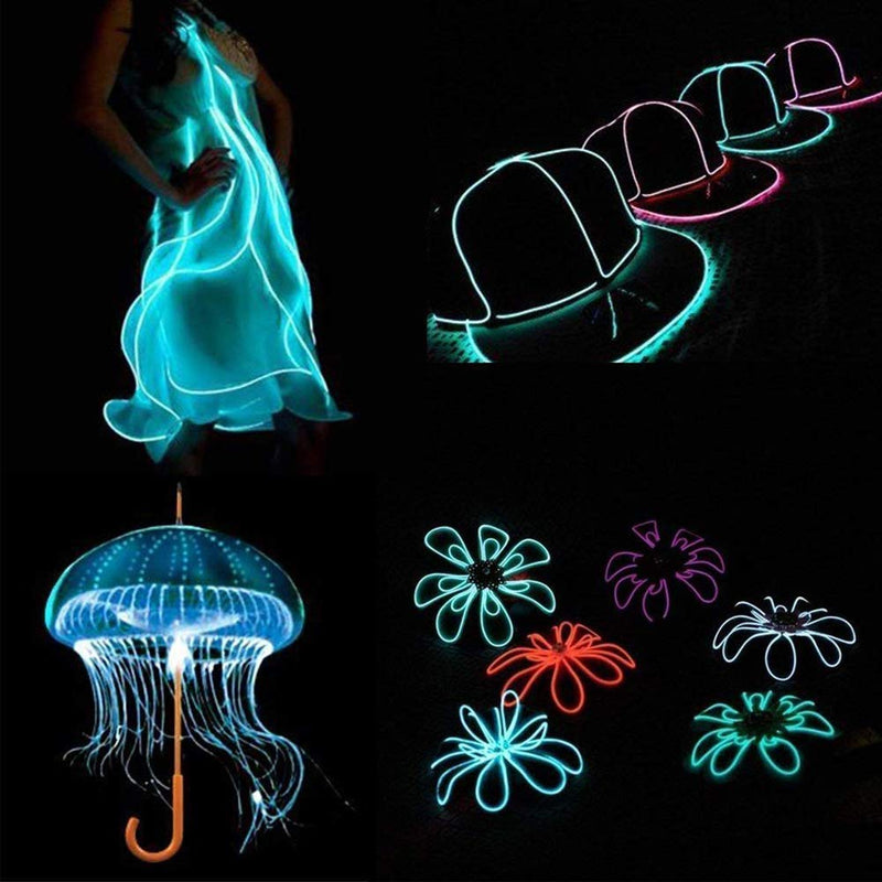 El Wire Glowing Electroluminescent El Wires Light with Battery Pack Controller for Parties Halloween with 3 Modes Portable Battery Operated for DIY Party (Ice Blue)