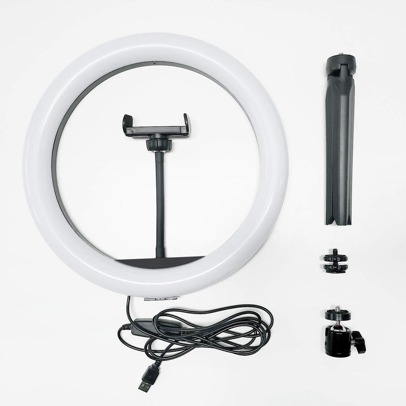 10" LED Ring Light with Mini Tripod Stand& Phone Holder. 3 Dimmable Colors, 10 Adjustable Brightness for Live Streaming/Vlogging/Makeup/Portrait Shooting Compatible with Smartphones Mini Tripod Kit 10" Ring Light