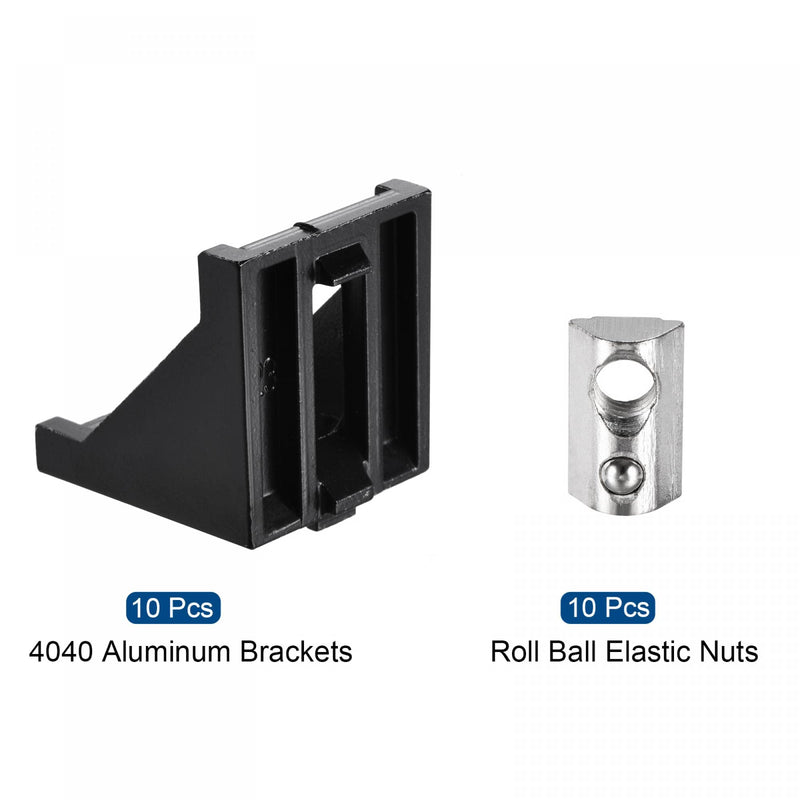 uxcell 10pcs 40x40mm Inside Corner Bracket Gusset Black, 10pcs Roll-in Spring M8 T Nut for 4040 Series Aluminum Extrusion Profile