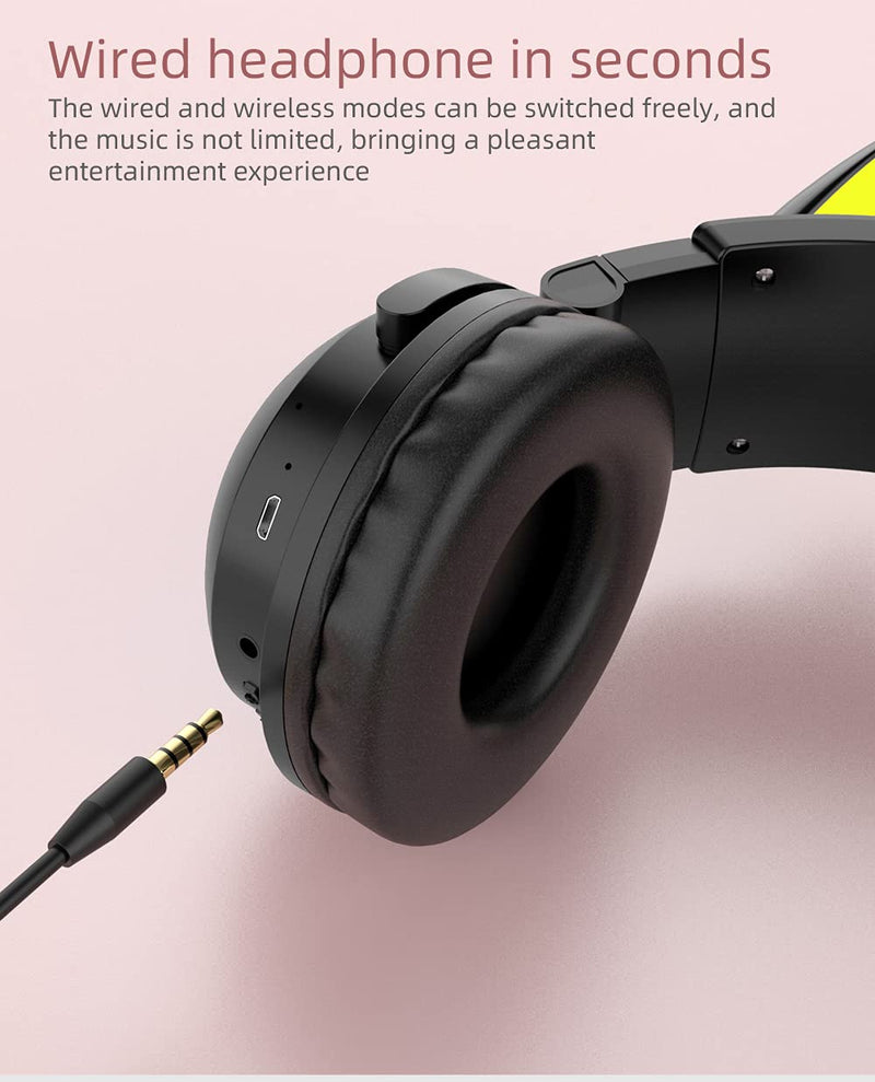 kuayang Wireless Cat Ear Headphones (7 Color Changing) with & 3.5mm Jack, Gaming Pro, Bluetooth&Wired Connection (Orange) Orange
