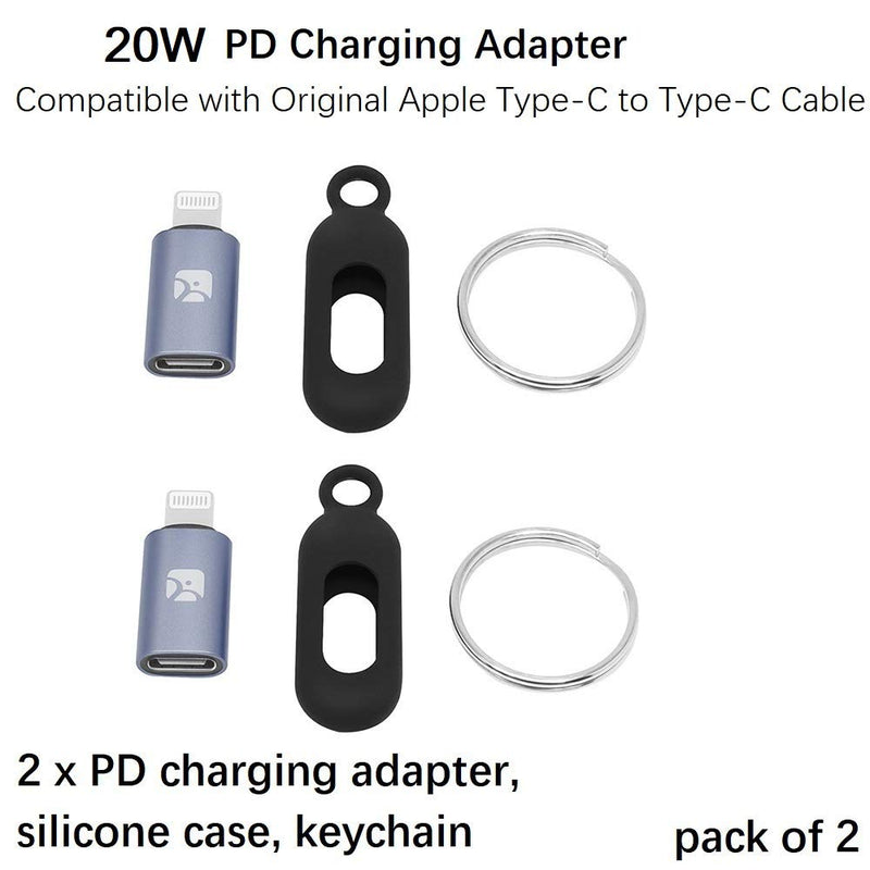 USB C Female to iOS 14 PD Fast Charge Adapter Compatible with iPhone 12 11 Pro Max, Xs,Xr, 8 Plus,7,6, iPad Air Mini, Convert MacBook Pro Type-C Charging Cable to iPad, Data Sync,Holder,Case,Key Chain 2 pack, USB-C to Lightning PD Adapter, Keychain