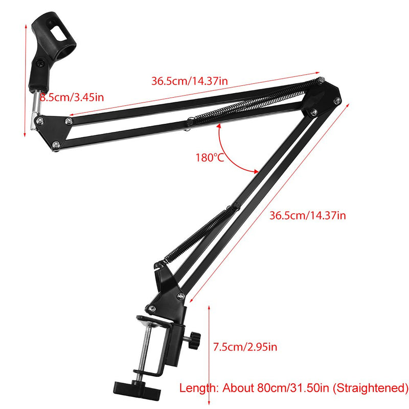 Fishlor Microphone Stand, Foldable Adjustable Microphone Mic Suspension Boom Scissor Arm Stand Holder with Mounting Clip, Desk Microphone Stand, DJ Microphone Stand