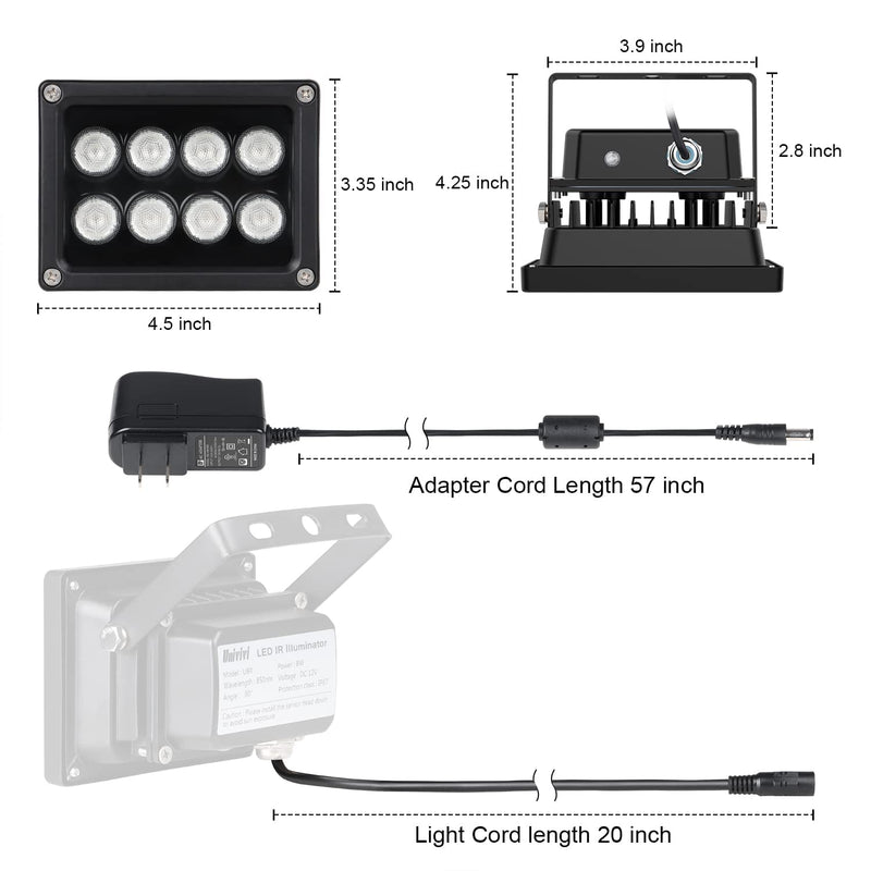 Univivi IR Illuminator 90 Degree Wide Angle 8-LEDs IR Infrared Light for Security Cameras