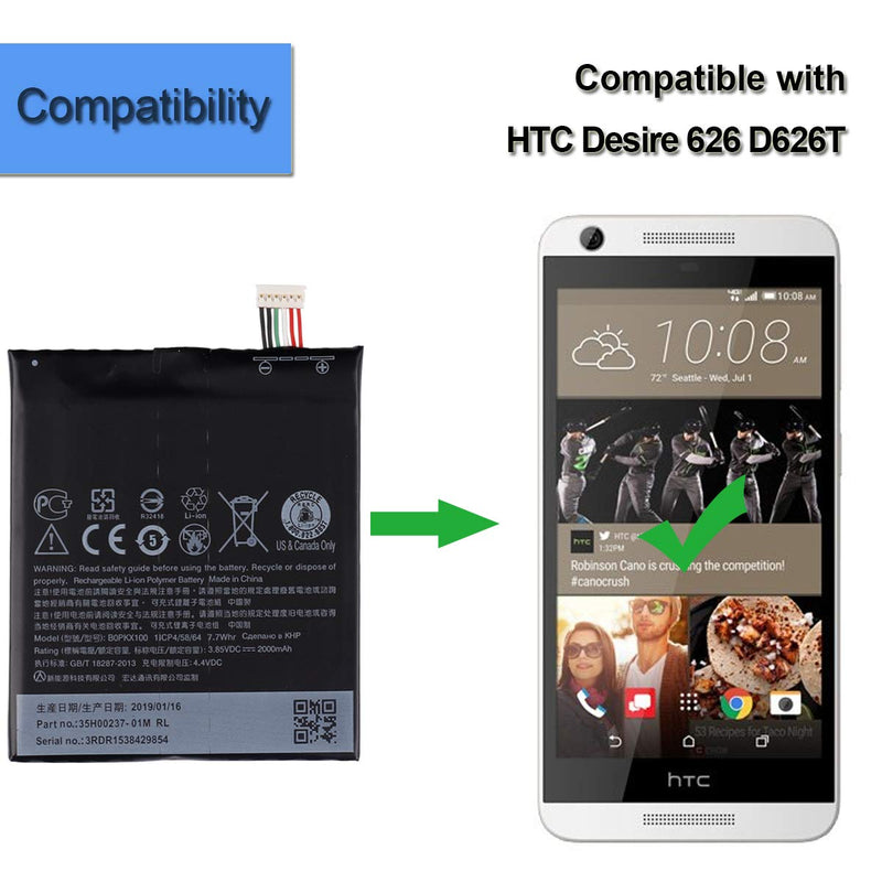 Li-Polymer Replacement Battery BOPKX100 Compatible with HTC Desire 626 D626T 628 D626W D626U with Tools