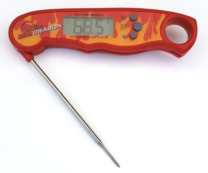 Instant Read Meat Thermometer with Folding Stainless Steel Temperature Probe - Waterproof Grilling Thermometer and Baking Thermometer - Instant Read Food Thermometer w/ Flames Design from BBQ Dragon