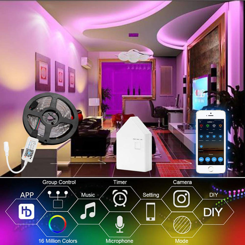 [AUSTRALIA] - INDARUN Bluetooth LED Strip Lights 65.6ft Dimmable RGB 5050 Strip Light Color Changing Music Sync with 12V Power Supply Plug & LED Controller & Smart Bridge, Compatible with Alexa and Google Home 4 Pack 