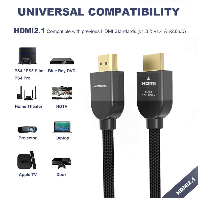 RUIPRO 8K Certified HDMI 2.1 Cable 3ft Ultra HD High Speed 48Gbps 8K@60Hz 4K@120Hz Dynamic HDR eARC HDCP 2.2/2.3 Suitable for LG Samsung TCL Sony RTX 3080 3090 Xbox Series X PS5 PS4 Roku (1m) 1M 8K Certified Copper