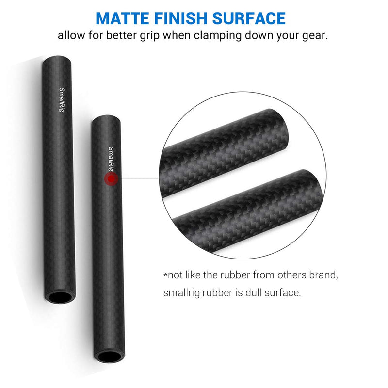 SMALLRIG 15mm Carbon Fiber Rod for 15mm Rod Support System (Non-Thread), 6 inches Long, Pack of 2-1872 Carbon Fiber Rod - 6"