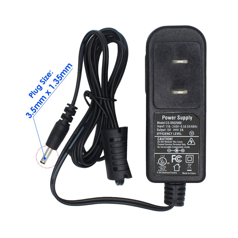 2pack AC to DC 5V 2A Power Supply, Barrel Plug 3.5mm x 1.35mm UL Listed FCC