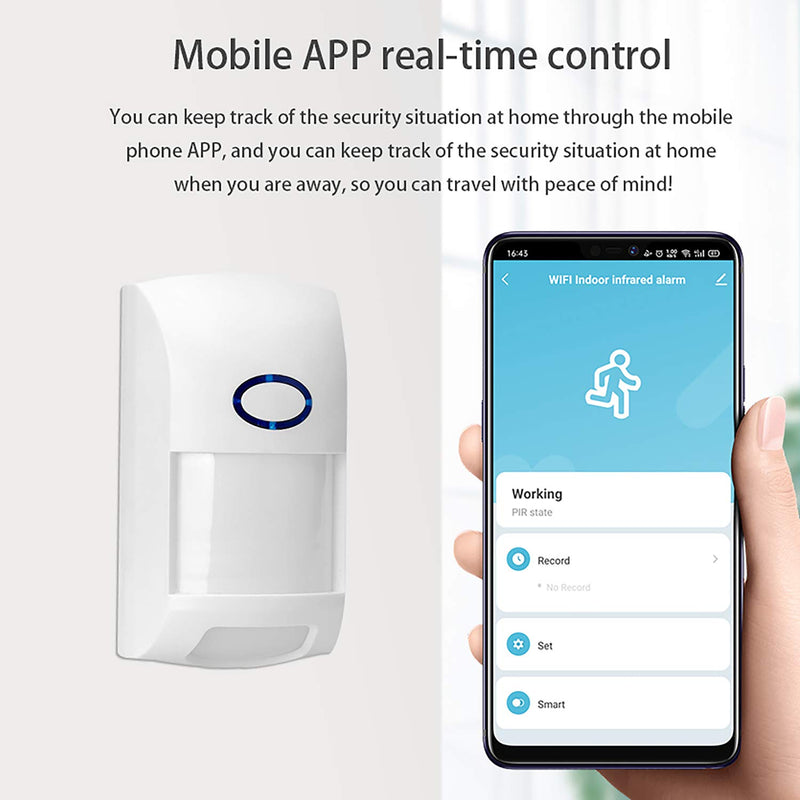 Smart Motion Sensor, WiFi Wireless Security Alarm,with Free Notification Tuya APP Control Home Security PIR Motion Detector, Compatible with Alexa, Siri