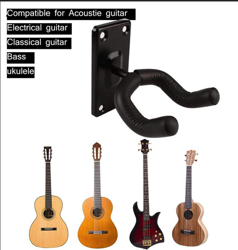 Guitar Wall Mount Hanger Hook Holder with Guitar Tuner Clip Chromatic Digital Tuner for Guitar Bass Ukulele Violin (Black Hanger +Tuner) Black Hanger +Tuner