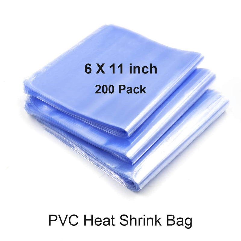 200pcs 6x11 inch Shrink Bag, Heat Seal PVC Film 100 Ga For Soap, Bath Bombs, Bottles, Crafts, Shoes and DIY (Best Shrinkage)